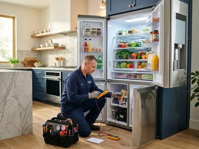 Appliance Repair Hero refrigerator technician testing a fridge on a Allentown, NJ service call